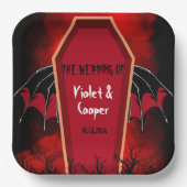 Halloween Coffin Bat Wings Black Red Wedding Pappteller (Vorderseite)