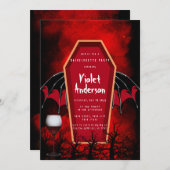 Halloween Coffin und Bat Wings Junggeselinnen-Absc Einladung (Vorne/Hinten)