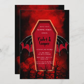 Halloween Coffin und Bat Wings Polterabend Einladung (Vorne/Hinten)