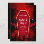 Halloween Coffin und Bat Wings Probe Dinner Einladung (Vorne/Hinten)