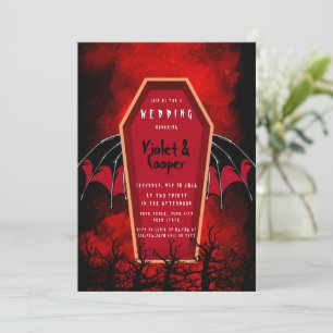 Halloween Coffin und Bat Wings Red Black Wedding Einladung
