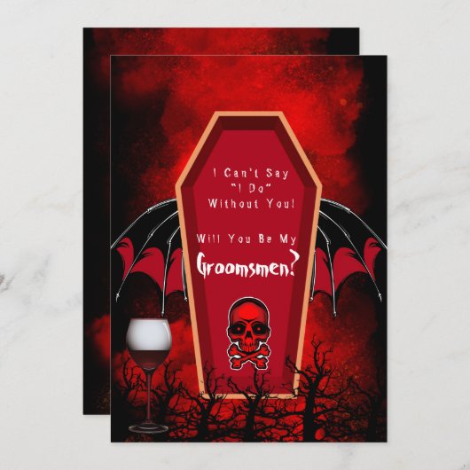 Halloween Coffin Wings werden Sie meine Trauzeuge Einladung (Vorne/Hinten)