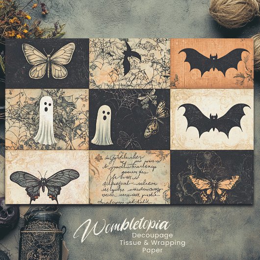 Halloween Collage Ghost & Pumpkin Decoupage Seidenpapier