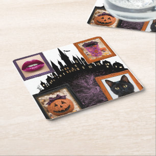 Halloween Collage Weiß Rechteckiger Pappuntersetzer