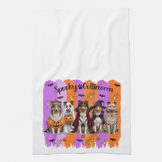 Halloween Collies Geschirrtuch (Vertikal)