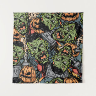 Halloween colorful elements seamless pattern with wandteppich