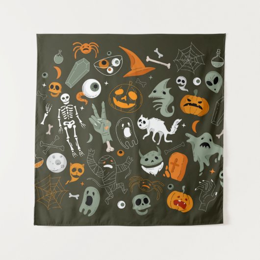 Halloween Concept Illustration mit Zeichen und Sym Wandteppich (Vorderseite)