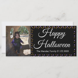 Halloween Confetti Orange Lila Border Foto Card Feiertagskarte
