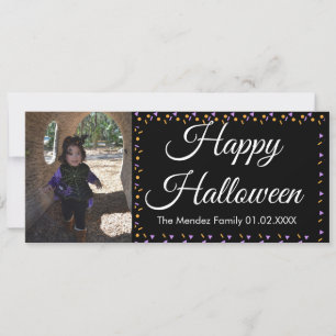 Halloween Confetti Orange Lila Border Foto Card Feiertagskarte