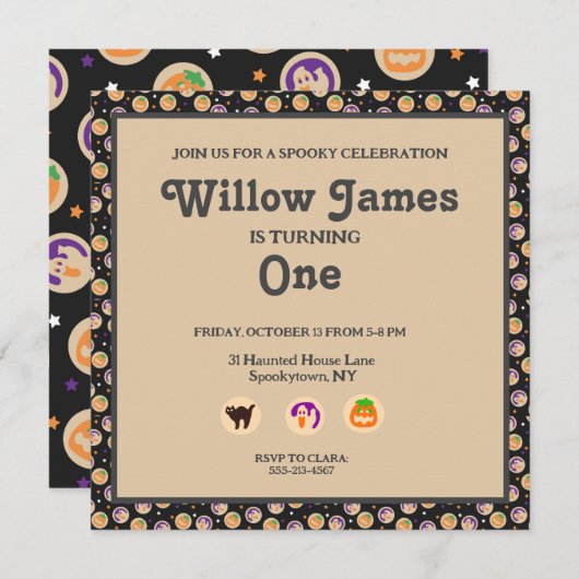 Halloween Cookie Geburtstagsfeier Einladung (Vorne/Hinten)