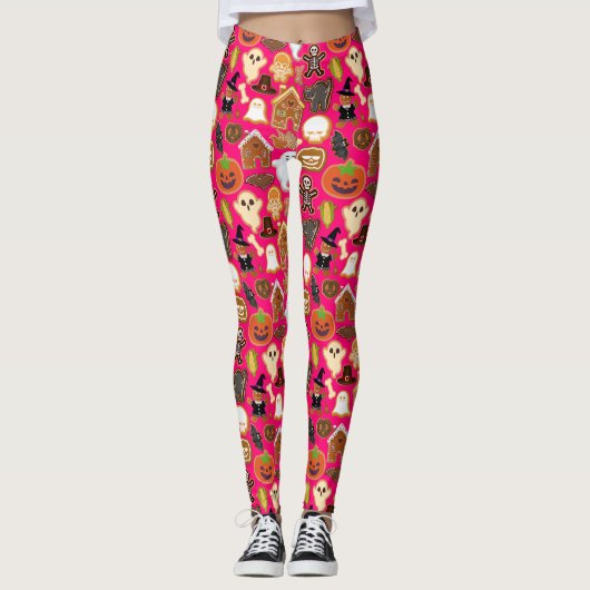 Halloween Cookies Pattern Collection B Pink BG Leggings (Vorderseite)
