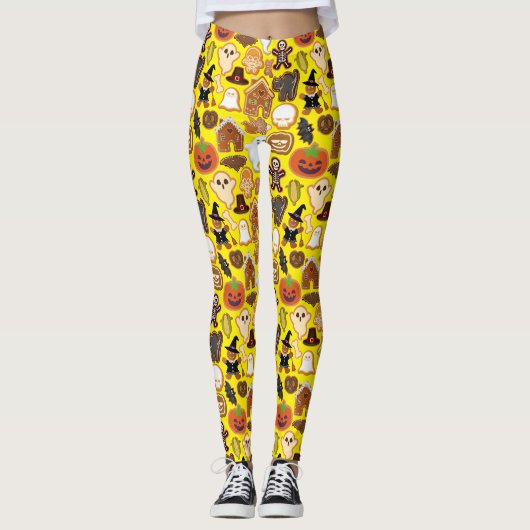Halloween Cookies Pattern Collection B Yellow BG Leggings (Vorderseite)
