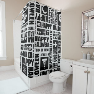 Halloween Cool Spooky Whimsical Typografy Black Duschvorhang