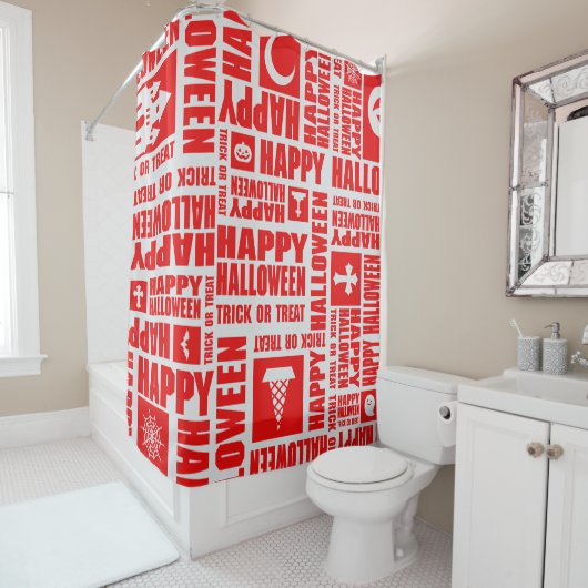 Halloween Cool Spooky Whimsical Typografy Red Duschvorhang (Beispiel)