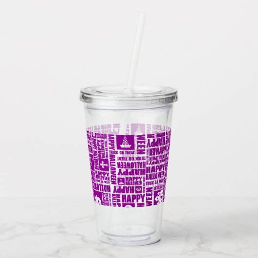 Halloween Cool Typografie Muster Lila Acryltrinkbecher (Rückseite)