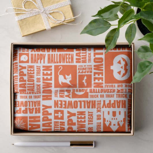 Halloween Cool Typografie Muster Orange Seidenpapier (Geschenk)