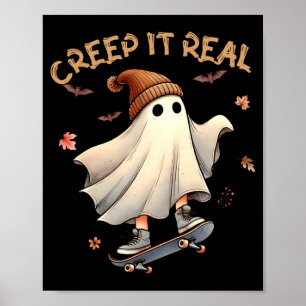 Halloween Cooler Geist Fährt Skateboard Kind Mädch Poster