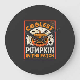 Halloween Coolste Sonnenbrille im Kürbisbeet Große Wanduhr