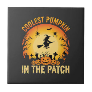 Halloween Coolster Kürbis im Patch Hexen Design Fliese