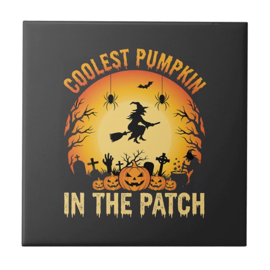Halloween Coolster Kürbis im Patch Hexen Design Fliese (Vorderseite)