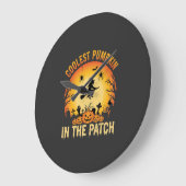 Halloween Coolster Kürbis im Patch Hexen Design Große Wanduhr (Winkel)