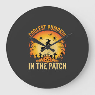 Halloween Coolster Kürbis im Patch Hexen Design Große Wanduhr