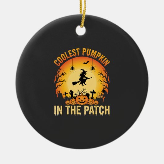 Halloween Coolster Kürbis im Patch Hexen Design Keramik Ornament (Vorne)