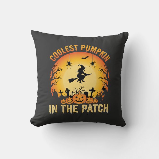 Halloween Coolster Kürbis im Patch Hexen Design Kissen (Vorderseite)