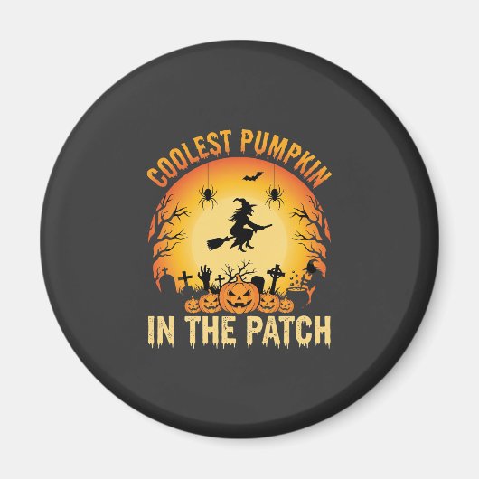 Halloween Coolster Kürbis im Patch Hexen Design Magnet (Vorne)