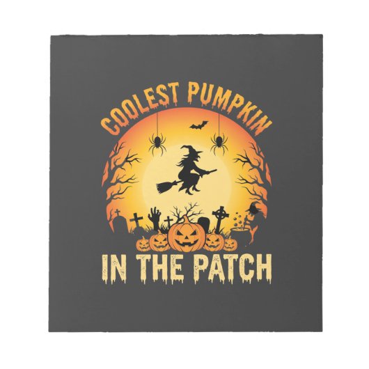 Halloween Coolster Kürbis im Patch Hexen Design Notizblock (Vorderseite)