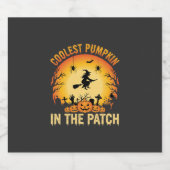 Halloween Coolster Kürbis im Patch Hexen Design Schaumweinetikett (Einzelnes Label)