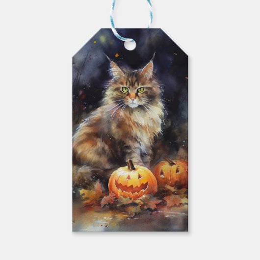 Halloween-Coon-Katze mit Pumpkins Beängstigend Geschenkanhänger (Vorderseite)