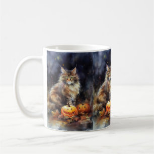Halloween-Coon-Katze mit Pumpkins Beängstigend Kaffeetasse