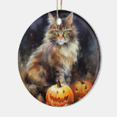 Halloween-Coon-Katze mit Pumpkins Beängstigend Keramik Ornament (Links)
