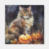 Halloween-Coon-Katze mit Pumpkins Beängstigend Magnet (Vorne)