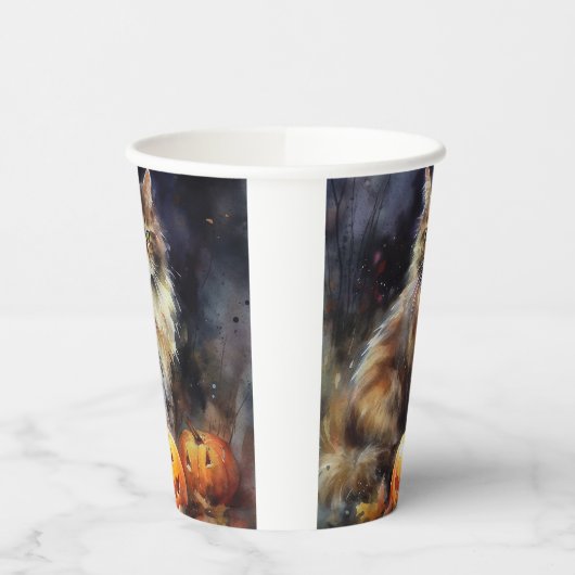 Halloween-Coon-Katze mit Pumpkins Beängstigend Pappbecher (Links)