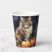 Halloween-Coon-Katze mit Pumpkins Beängstigend Pappbecher (Vorderseite)