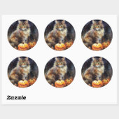 Halloween-Coon-Katze mit Pumpkins Beängstigend Runder Aufkleber (Blatt)