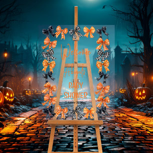 Halloween Coquette Black   Orange Bows Baby Dusche Acrylschild