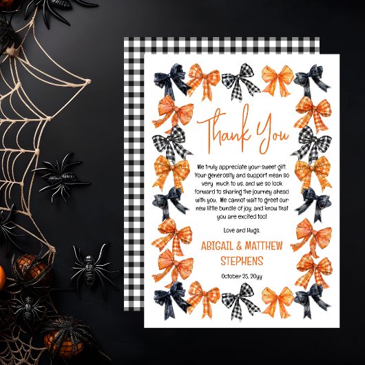 Halloween Coquette Black | Orange Bows Baby Dusche Dankeskarte