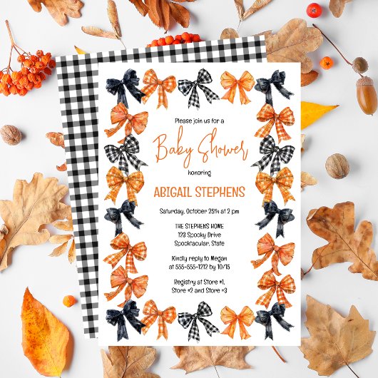 Halloween Coquette Black | Orange Bows Baby Dusche Einladung