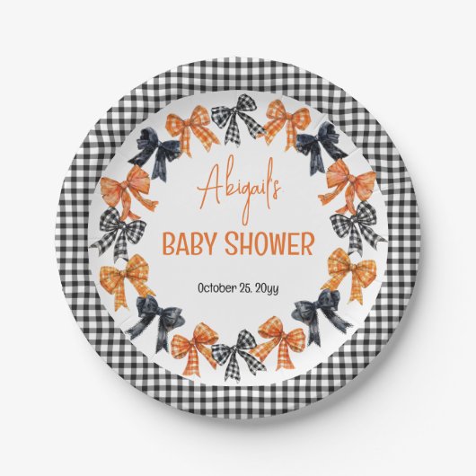 Halloween Coquette Black | Orange Bows Baby Dusche Pappteller (Vorderseite)