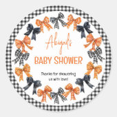 Halloween Coquette Black | Orange Bows Baby Dusche Runder Aufkleber (Vorderseite)