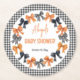 Halloween Coquette Black | Orange Bows Baby Dusche Runder Pappuntersetzer