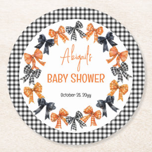 Halloween Coquette Black   Orange Bows Baby Dusche Runder Pappuntersetzer