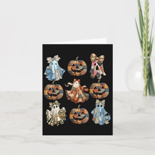 Halloween Coquette Bow Pumpkin Ghost Patchwork Spi Karte (Vorderseite)