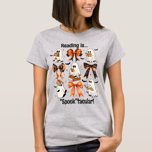 Halloween Coquette Bows und Reading Ghosts T-Shirt (Vorderseite)
