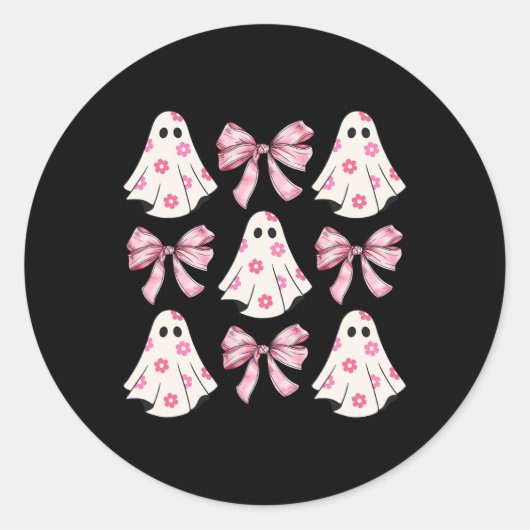 Halloween Coquette Pink Bow Ghost Runder Aufkleber (Vorderseite)
