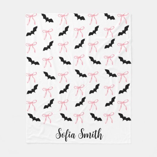 Halloween Coquette rosa Bug und schwarze Fledermäu Fleecedecke (Vorderseite)