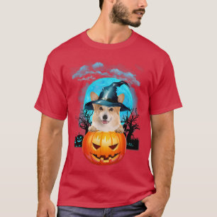 Halloween Corgi Hexenkürbis und Blauer Mond T-Shirt